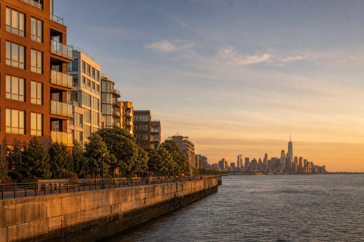 The New Jersey Gold Coast waterfront at golden hour